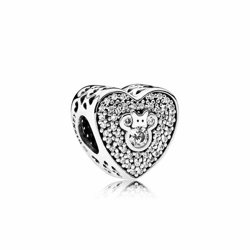 Pandora Disney Mickey & Minnie Sparkling Heart Charm Online NZ, Sterling Silver (967835-QVH)